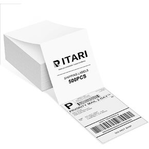 ملصقات حرارية 4x6 من Itari - ملصقات شحن قابلة للطي بمروحة، ملصقات ملصقات ورق حراري مثقوب للطابعة الحرارية، متوافقة مع Etsy، Shopify، Ebay، Amazon، FedEx، 500 ملصق، أبيض