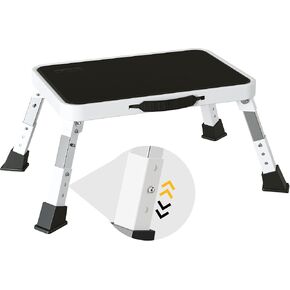 BONTEC 3-Level Height Adjustable Folding One Step Stool with Anti-Slip Platform and Thick Rubber Feet, Portable Ladder for Adults and Children, Max up to 330lbs, Ideal for Kitchen, RV Use, Black