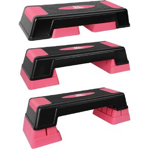 30" Adjustable Workout Aerobic Stepper in Fitness & Exercise Step Platform Trainer Stepper w/Risers for Strength, Stability and Resistance Training (Red)