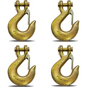 HENBOW 3/8" Clevis Slip Hooks,Trailer Chain Hooks with Safety Latch,7100LBS Work Load Limited Capacity,Yellow Zinc G70 Alloy Forged Steel Tow Grab Hook Heavy Duty for Trailer Truck Transport(4 Pack)