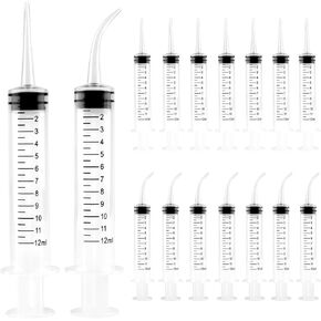 16PCS 12ml/cc Plastic Syringes Set, Curved Tip and Straight Tip Syringe Straight with Measurement,Disposable Graduated Dental Irrigation Syringe for Oral Care, Animal Feeding,Measuring Liquids