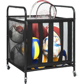 Ball Storage Sports Equipment Organizer, Ball Cart with Wheels, Rolling Sport Rack for Basketball, Yoga Ball, Soccer Ball, Volleyball, Football, Ideal for Garage, Gym, Indoor, Outdoor