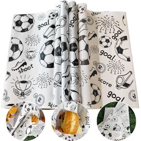 100Pcs Wax Paper Sheet Deli Paper Soccer Pattern,12"x12" For Food,Soccer Party Decorations,Soccer Party Decorations Burrito Wrappers Food Waterproof Oil-Proof Picnic Basket Liners