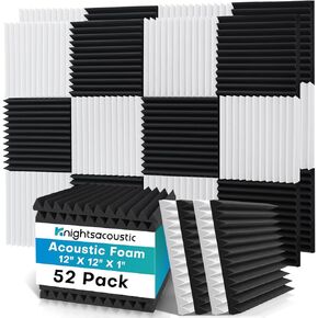 52 Pack Acoustic Foam Panels, 1 X 12 X 12 Inches Sound Proof Foam Panels for Walls, High Density Acoustic Panels Sound Absorbing, Black White Noise Cancelling Studio Wedges