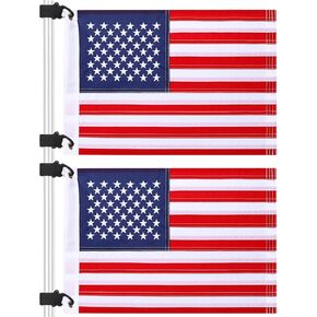 TOBWOLF 2PCS 12" x 18" Golf Cart Flags, Easy Installation Embroidery American Flags for Golf Cart, Boat, Bike, American USA Golf Flag with Elastic Strap Bracket, Boat Flag Bicycle US Flag