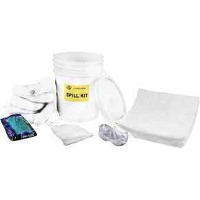 Spill Kit, Oil, Hazardous, & Bodily Fluid Cleanup Kit, 5-Gallon Spill Container with Lid, Oil Dry Pads, Spill Socks, Nitrile Gloves, Splash Goggles, & Disposable Gloves, Set of 6