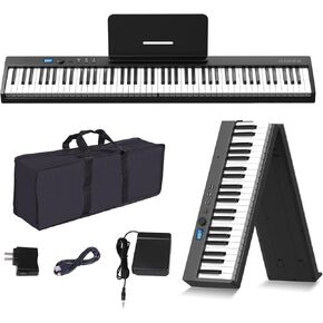 لوحة مفاتيح بيانو قابلة للطي من KONIX، 88 مفتاحًا بالحجم الكامل شبه المرجحة وقابلة للطي، بيانو كهربائي محمول بلوتوث مع حامل ورقة موسيقية، دواسة مستدامة وحقيبة بيانو، أبيض in Kuwait
