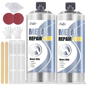 Metal Glue Kit - 3.5oz AB Component Epoxy Metal Welding Glue for Bonding and Repairing The Crack Leaking Metal, Ceramics, Plastic, Metallic Alloys - Super Instant Adhesive, Waterproof, Heat-Resistant