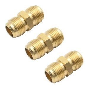 3 PCS Brass Tube Coupler, 1/2 Inch x 1/2 Inch Male Flare Pipe Connector, Union Connector Gas Adapter for LP and Natural Gas, Refrigeration, Hydraulic Applications