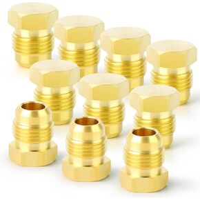 GASHER Brass 10PCS 3/8" Tube OD connector SAE 45 Degree Flare Seal Plug Tube Fitting