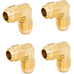 (Pack of 4) Brass Tube Coupler Pipe Flare Fitting Elbow Connector Gas Adapter 3/8" Male Flare x 3/8 Inch Male Flare