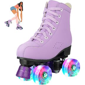 jessie Girls Roller Skates for Women, Microfiber Leather Roller Skates Girls Ages 8-12 High-Top Roller Skates for Beginner, Indoor Outdoor Classic Double-Row Roller Skates