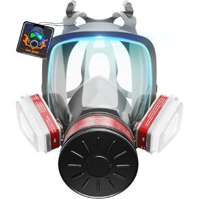 2025 Upgraded Gas Mask, Gas Masks Survival Nuclear and Chemical, Full Face Gas Mask with 40mm Activated Carbon Filter and 6001 Filter, 6800 Respirator Mask for Gases, Vapors, Dust, Chemicals