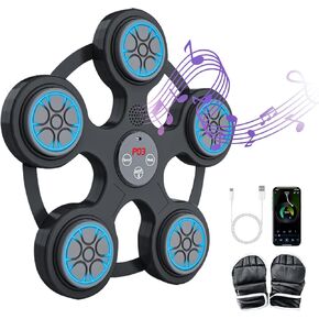 BVK Music Boxing Machine, Smart Bluetooth Boxing Trainer with Boxing Gloves, Boxing Wall Mount Machine for Adults, Shockproof Silent, Boxing Target Workout Equipment for Home, Office, Gym