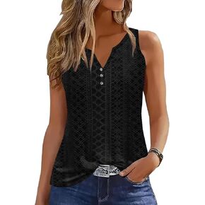 ETCYY Tank Tops for Women Loose Fit 2025 Spring Outfits Trendy Casual Summer Button Down V Neck Sleeveless Shirts