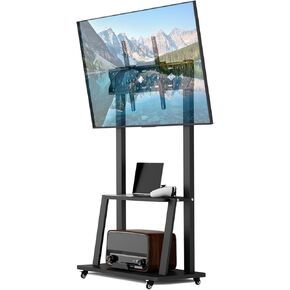 Rolling TV Stand, Mobile TV Cart with Wheels for 32-75 inch TV, Portable TV Stand with Shelf,Hight Adjustable,Holds up to 130LBS, Vesa 600×400
