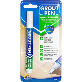 Grout Pen White Tile Paint Marker: Waterproof Grout Paint, Tile Grout Colorant and Sealer Pen - White, Narrow 5mm Tip (7mL)