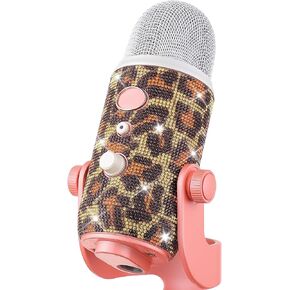 ZealSound Blue Yeti Sticker Bling Glitter,Rhinestone Crystal Diamond Sticker Bling DIY Decoration,Shiny Skin Screen Shild Cover for Blue Yeti/Yeti Pro Microphones Microphone(Gold Leopard)
