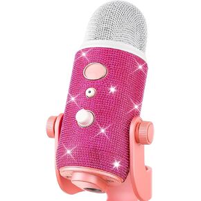 ZealSound Blue Yeti Sticker Bling Glitter,Rhinestone Crystal Diamond Sticker Bling DIY Decoration,Shiny Skin Screen Shild Cover Compatible with Blue Yeti and Yeti Pro Microphones Microphone(Rose Pink)