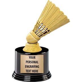 Crown Awards Badminton Trophies with Custom Engraving, 7.25" Personalized Badminton Shuttlecock Trophy On Deluxe Round Base Prime