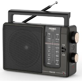 PRUNUS J-03 AM FM Radio Portable Plug in Wall or AA Battery Operated for Home/Outdoor, Large Speaker Excellent Sound, Excellent Reception 19.5 ant, Large Tuning Knobs for Easy to Use,Gifts for Seniors