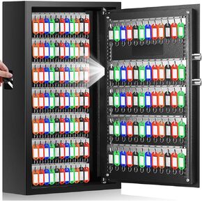 144 Keys Fireproof Key Cabinet, Anti-Theft Heavy Duty Key Lock Box with Key Tags, Adjustable Key Organizer Wall Safe with Combination Lock for Car Office House Garage Rental Business