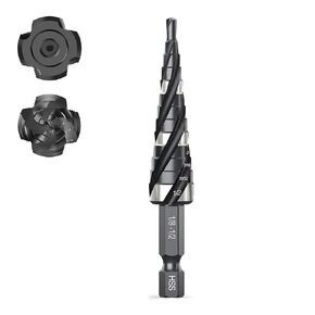 THINKWORK Four Spiral Flute Step Drill Bit, HSS Step Drill Bit 1/4"-3/4" (9 Steps) Unibit Step Drill Bit, 1/4" Shank Step Bits for Aluminum, Wood, Plastic, Metal