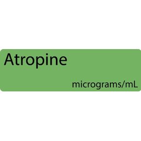 Atropine Anesthetic Syringe Labels - Box of 800 Labels on roll (1" core) in Box. Printed in Australia by Specialist Medical Printer. Latex-Free Adhesive.
