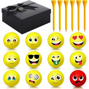 19 Pcs Funny Golf Balls Set with 12 Pcs Emoticon Practice Golf Balls, 6 Pcs Golf Tees and Gift Box Novelty Face Golf Gift Cute Funny Golf Accessories for All Golfers Men Women Kids Adults