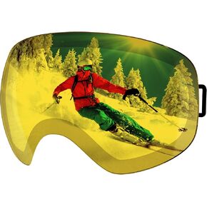 Ski Goggles Replacement Lens, Extra Brightening Lens OTG Anti Fog 100% UV 400 Protection Exclusively Compatible Ski Goggles