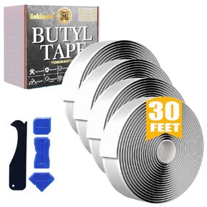 Butyl Seal Putty Tape White 1 Inch x 30 Feet, 4 Roll White Butyl Sealant Tape Perfect Butyl Tape Bulk for RV Roofing Patching Automotive Window Repair, Boat Sealing Glass and EDPM Rubber