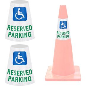 4 Pack “No Parking" Message Collars Cone Sleeve, Bright Reflective 360° High Visible Cone Topper, Parking Signs for Traffic Safety with Handicapped Symbol, Suit for Outdoor Road Driveway