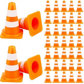40 Pack 1.5 Inch Mini Plastic Traffic Cones Small Orange Cones Training Roadblock Cones for Road Sign Construction Theme Party Sports Activity Model