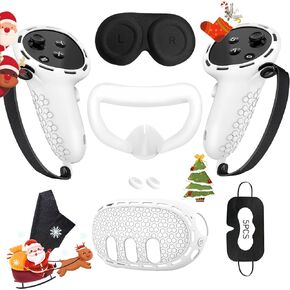 Silicone Cover Set Compatible with Oculus/Meta Quest 3,VR Accessories Silicone Protective Cover Hard Shell Includes Controller Grips,Front Shell Headset Cover and Face Cover(White)