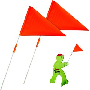 IMPRESA 2 Pack Kids Slow Down Sign with Flag for Step 2 Step Kid Alert Slow Down Signs - 2 Orange Safety Flag Warning Signs & Poles - Replacement Pieces for Kids at Play Signs for Street