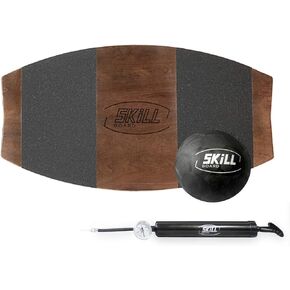 The Skill Board - Wooden Balance Board for Adults - Wobble Board for All Sports, Gym, Standing Desk, or Yard Games - Balance Trainer, Fitness Ball, Ball Pump, Grip Tape