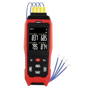 Thermocouple Thermometer 4 Channels Data Logger Portable K Type Thermometer with 5000 Groups Temperature Recording, -328~2501℉ Measurement Audible & Visible Alarm, ADJ Compensation