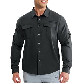 Haimont Men's UPF50+ Sun Protection Fishing Shirts Hiking Travel Shirts Button Down Long Sleeve Shirts with Pockets