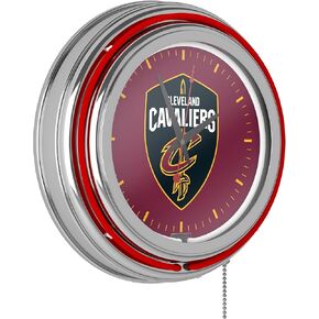Trademark Global Neon Clock - Retro Cleveland Cavaliers Logo Analog Wall Clock with Pull Chain - for Kitchen, Garage, Game Room, or Home Bar