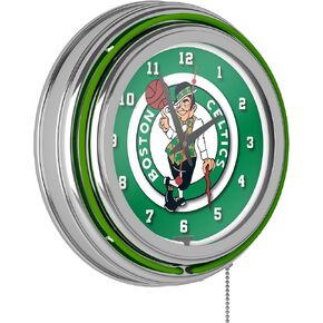 Trademark Global Neon Clock - Retro Boston Celtics Logo Analog Wall Clock with Pull Chain - for Kitchen, Garage, Game Room, or Home Bar