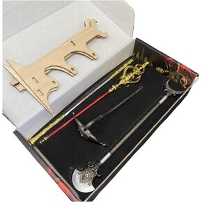 Journey to The West Box Set of 4 Metal Martial Arts Weapon Monkey King Staff Cosplay Props Collection Product Backpack Decoration Desktop Display Decoration.