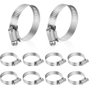 Hose Clamp, Stainless Steel Hose Clamps 1 1/2 Inch to 2 1/2 Inch, Large Adjustable Worm Gear Hose Clamps Assortment Kit Pipe Tool for Fuel Line, Plumbing, Automotive Mechanical, 10 PCS Hose Clamp Set