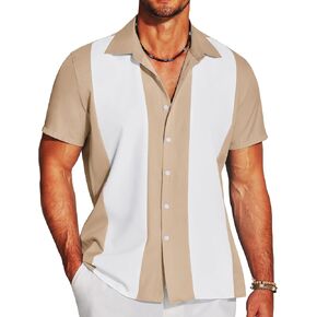 COOFANDY Men's Casual Vintage Bowling Shirt Untucked Short Sleeve Button Down Summer Beach Shirts