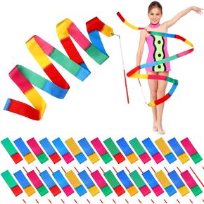 30 Pieces Rainbow Streamer Wands Long Ribbons Colorful Dance Ribbons Dancing Streamers for Dance Twirling Ribbons for Gymnastics Party Birthday Party Gift