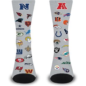 For Bare Feet Youth NFL Ultimate Fan All Over Logo Crew Socks, Unisex Footwear, Football Apparel, Montage Design