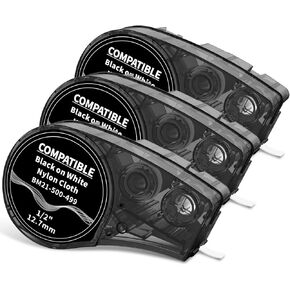 Compatible M21-750-499 Nylon Cloth 3/4 Inch Label Tape, Work with M210, M210-LAB, M211, BMP21-PLUS Printers, for Wire and Cable, Black on White 75" W 16' L, High Adhesion, 3-Pack