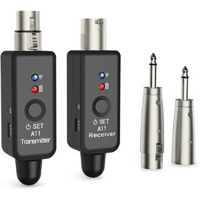 A11 2.4GHz Wireless Microphone Transmitter Receiver 4 Channels Plug-on XLR Mic Adapter Wireless Mic System for Dynamic/Condenser Mics, Audio Mixer, DSLR Camera,PA System (1TX + 1RX)