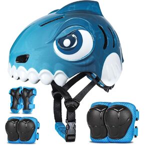 Bike Helmet for Kids 3-5-8 Toddler Bike Helmet Animal 3D Cartoon Boys Girls Safety Adjustable Kids Helmet and Pads Set for Cycling Scooter Skateboard