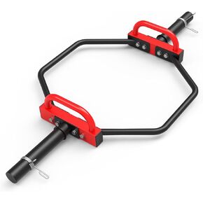 Hex Trap Bar 2-Inch Olympic Weightlifting Barbell,48.6" Deadlift Bar for Squats,Shrugs,Push-Ups,400Lbs Weight Capacit Suitable Home Gym Equipment Workouts for Beginners,Women,Men（Black-Red）