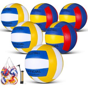 Junkin 6 Pack Volleyballs Official Size 5 Waterproof Soft Volleyball with Pump and Net Bag Outdoor Indoor Beach Gym Game Training Sport Gift for Adults